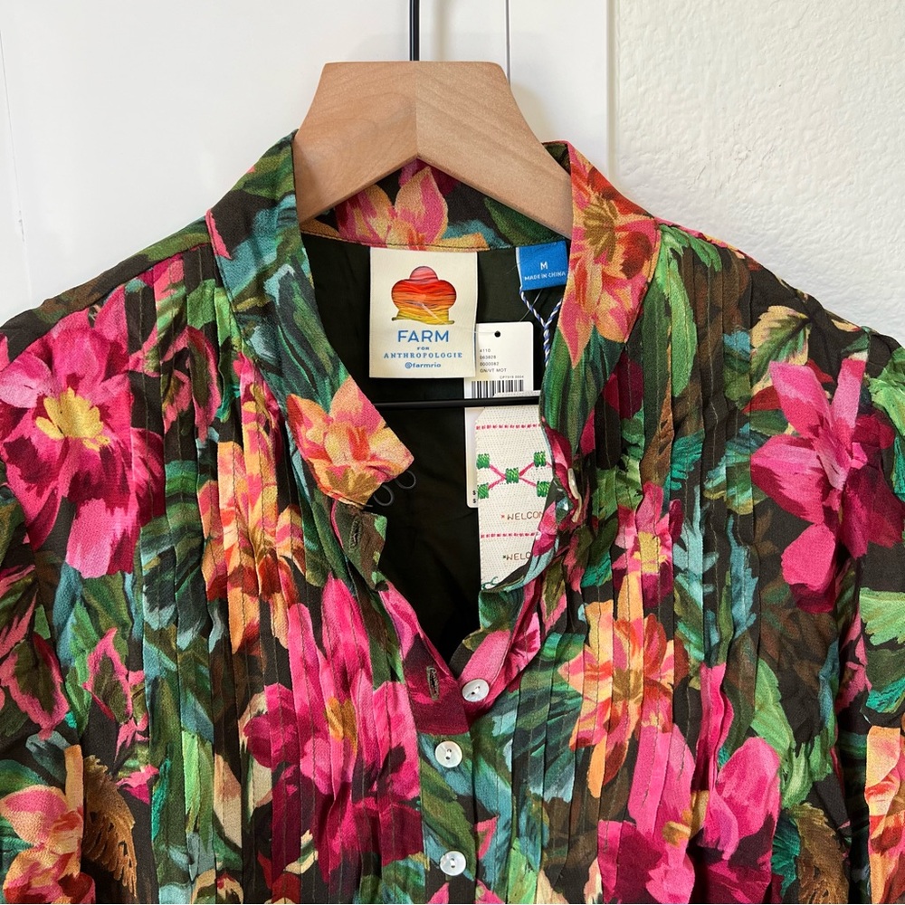 NWT FARM Rio + Anthropologie Pintucked Buttondown Blouse Top in Floral Print - Picture 6 of 9